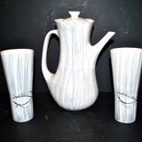 Cafetière et 2 tasses modernistes en céramique de Niderviller, 1960