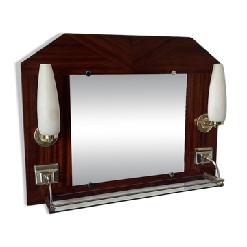 Miroir appliques en teck et opalines