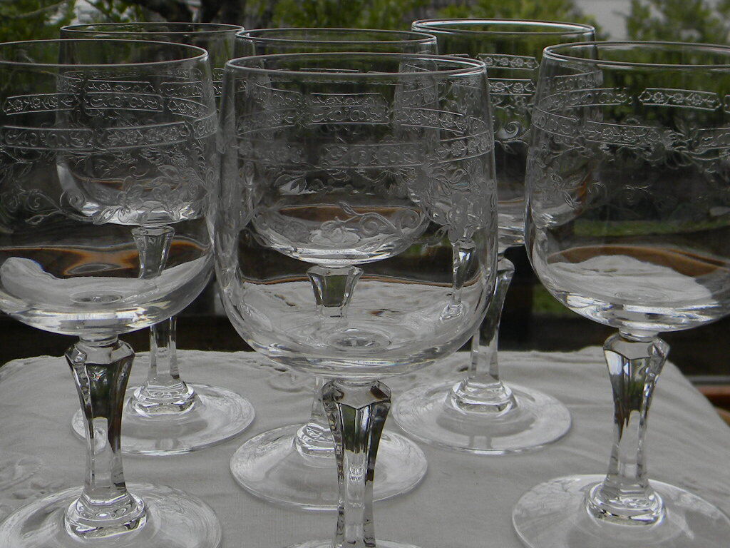 Lot de 6 verres à vin rouge cristal d'arques modèle Matignon