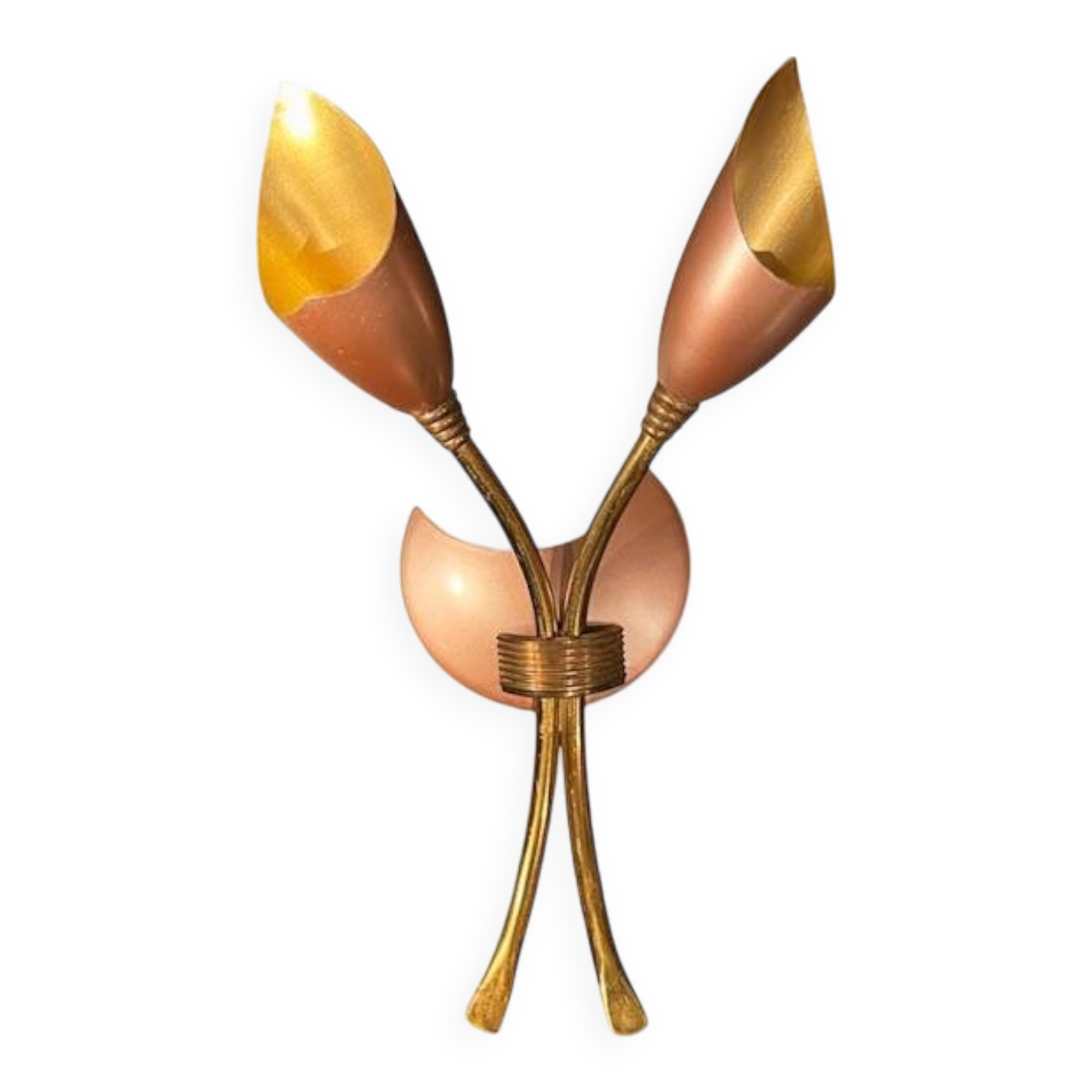 Vintage 1950s brass double wall sconce in the Italian Stilnovo style