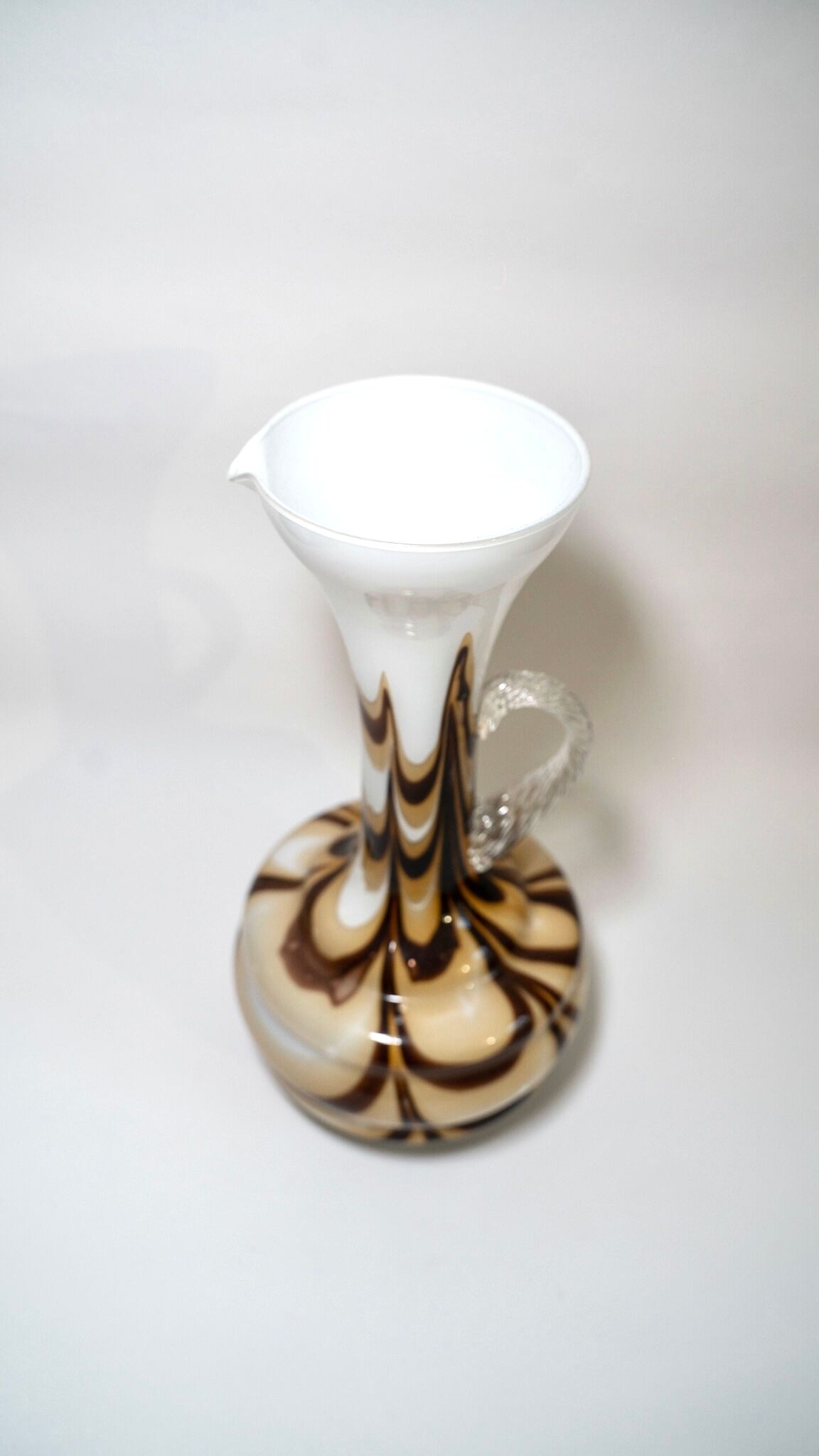 Murano glass vase Carlo Moretti vintage opaline, marbled brown and white, 70s