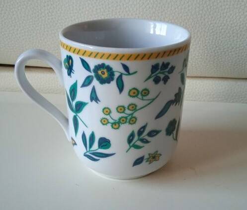 Set of vintage DPR mugs – blue and green floral design – h9 x d7.5 cm