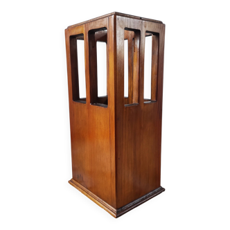 Vintage brutalist umbrella stand made of solid wood.