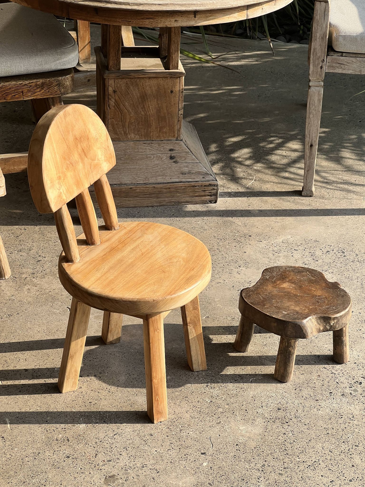 Mini low stool in upcycled old Asian teak H15 D24