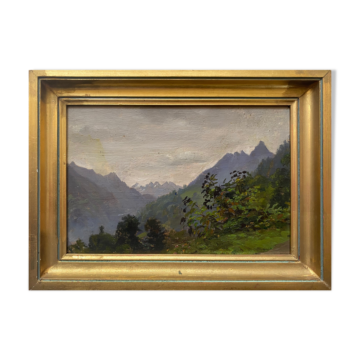 Old painting "Valley in Saint Savin" Hautes Pyrénées 1919 HSP