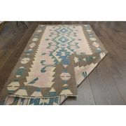1970s Vintage Turkish Oushak Handmade Wool Cotton Pink Runner Rug 93x176