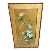 Peinture vintage asiatique, encadrement bambou 
