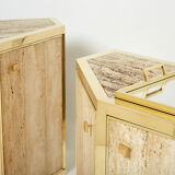 Pair of travertine brass cabinets by Alfredo Freda 1975