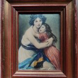Miniature wooden frame with Vigée Lebrun and her daughter on fabric