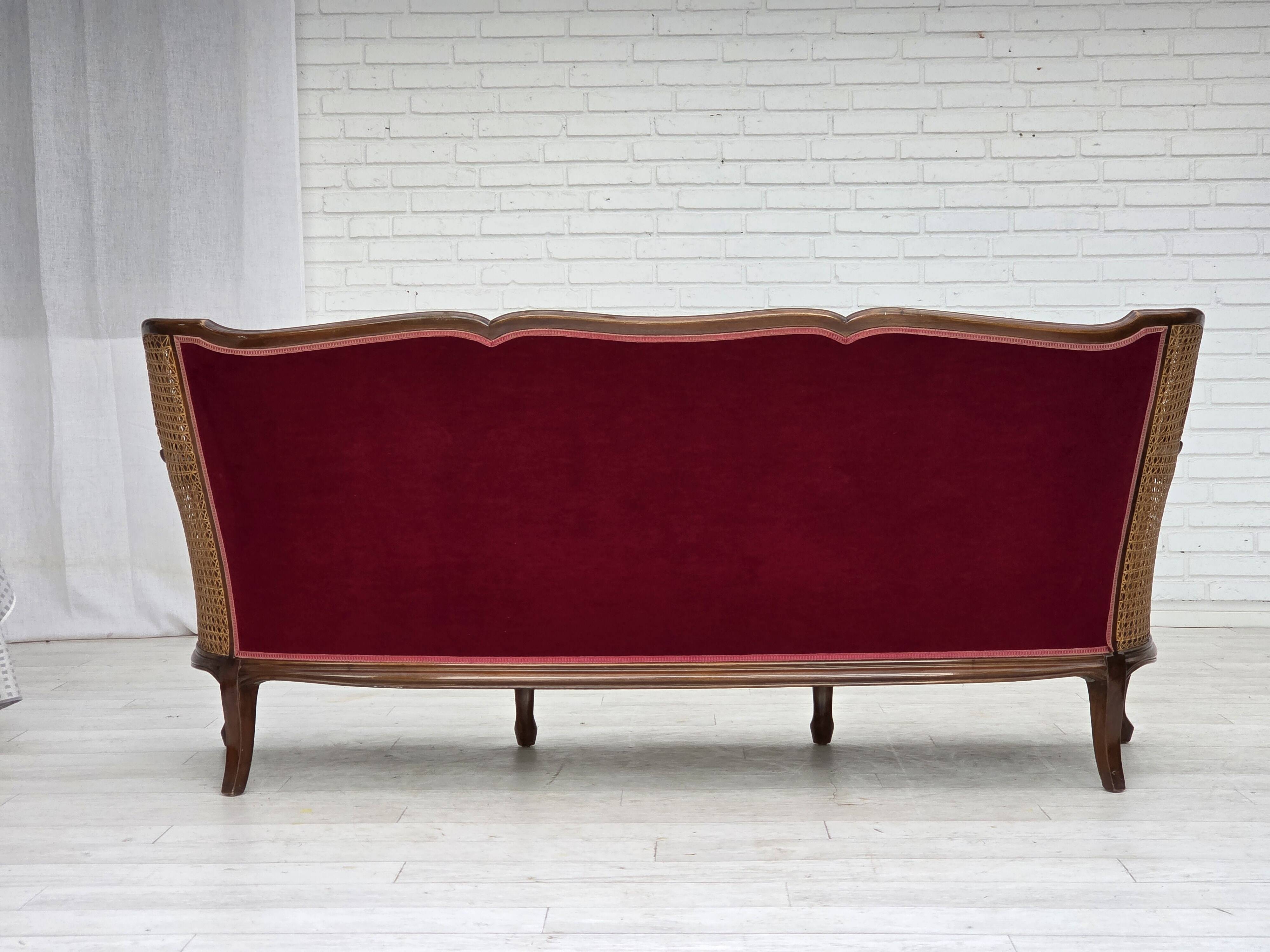 1950s, Danish 3-seater sofa, furniture velour, ash wood, mesh.