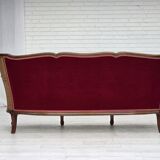 1950s, Danish 3-seater sofa, furniture velour, ash wood, mesh.