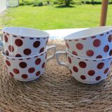 Set of 4 burgundy polka dot coffee cups Digoin Sarreguemines