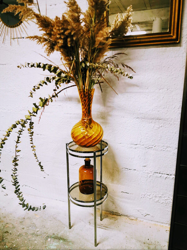 Chrome and smoked glass side table