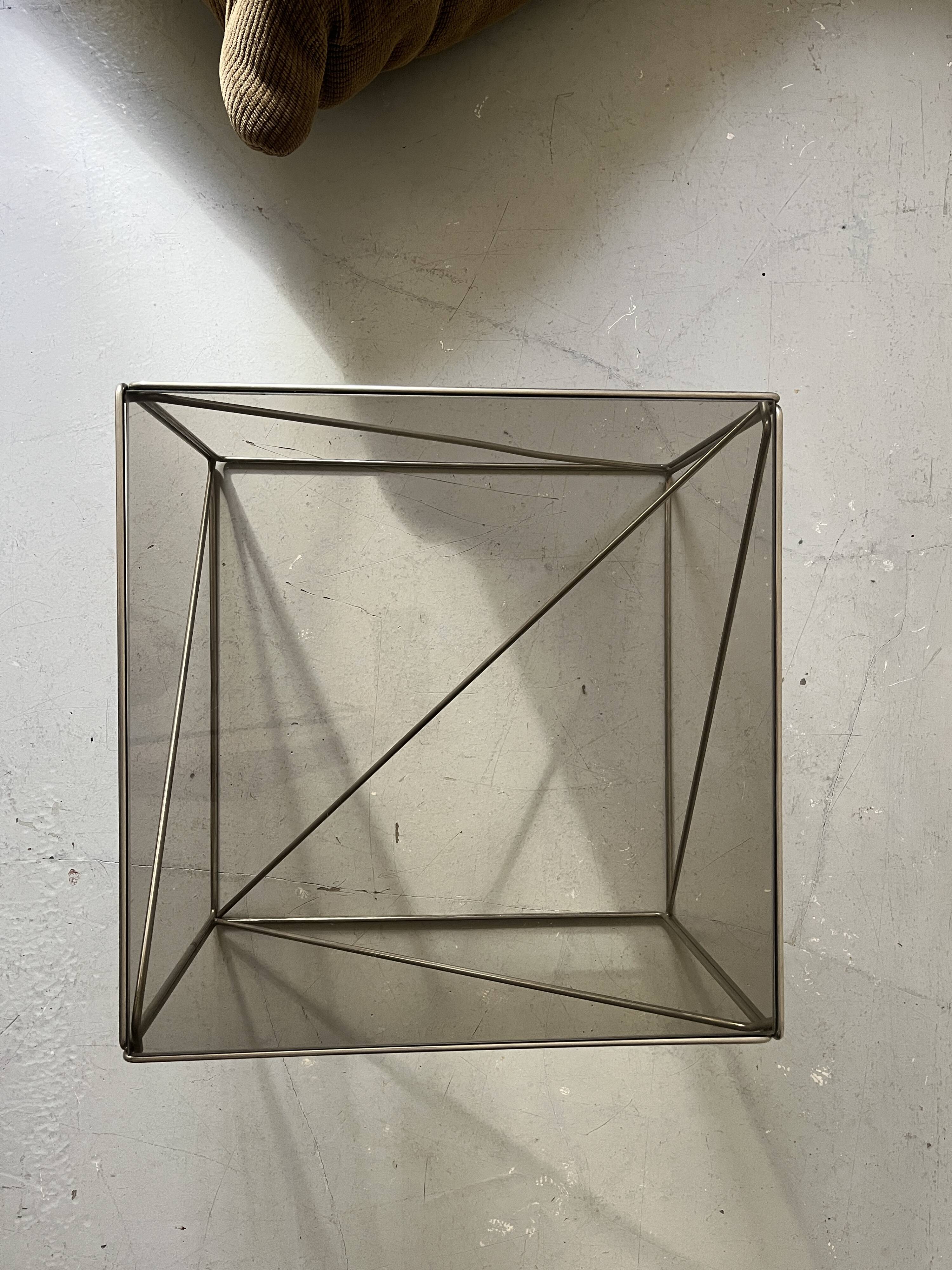 Smoked glass and chrome designer coffee table by Max Sauze, Isocèle collection, 1970