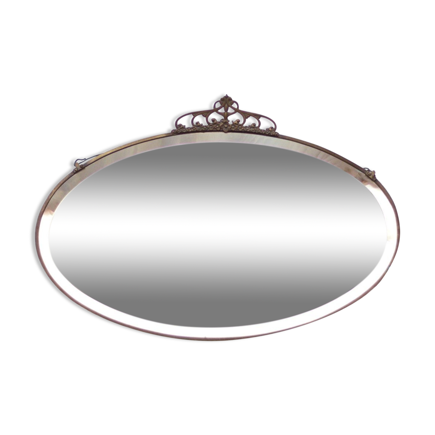 Art nouveau bronze mirror, art deco mirror, oval mirror, beveled mirror, wall decoration, mirror