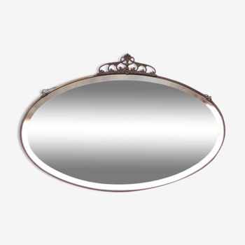 Art nouveau bronze mirror, art deco mirror, oval mirror, beveled mirror, wall decoration, mirror