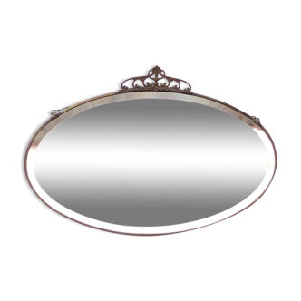 Art nouveau bronze mirror, art deco mirror, oval mirror, beveled mirror, wall decoration, mirror