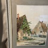 WATERCOLOR ALSACIAN FARMYARD LUCIEN FUCHS