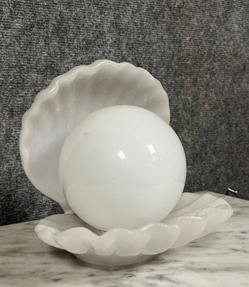 Vintage enameled ceramic table lamp in the shape of an open shell