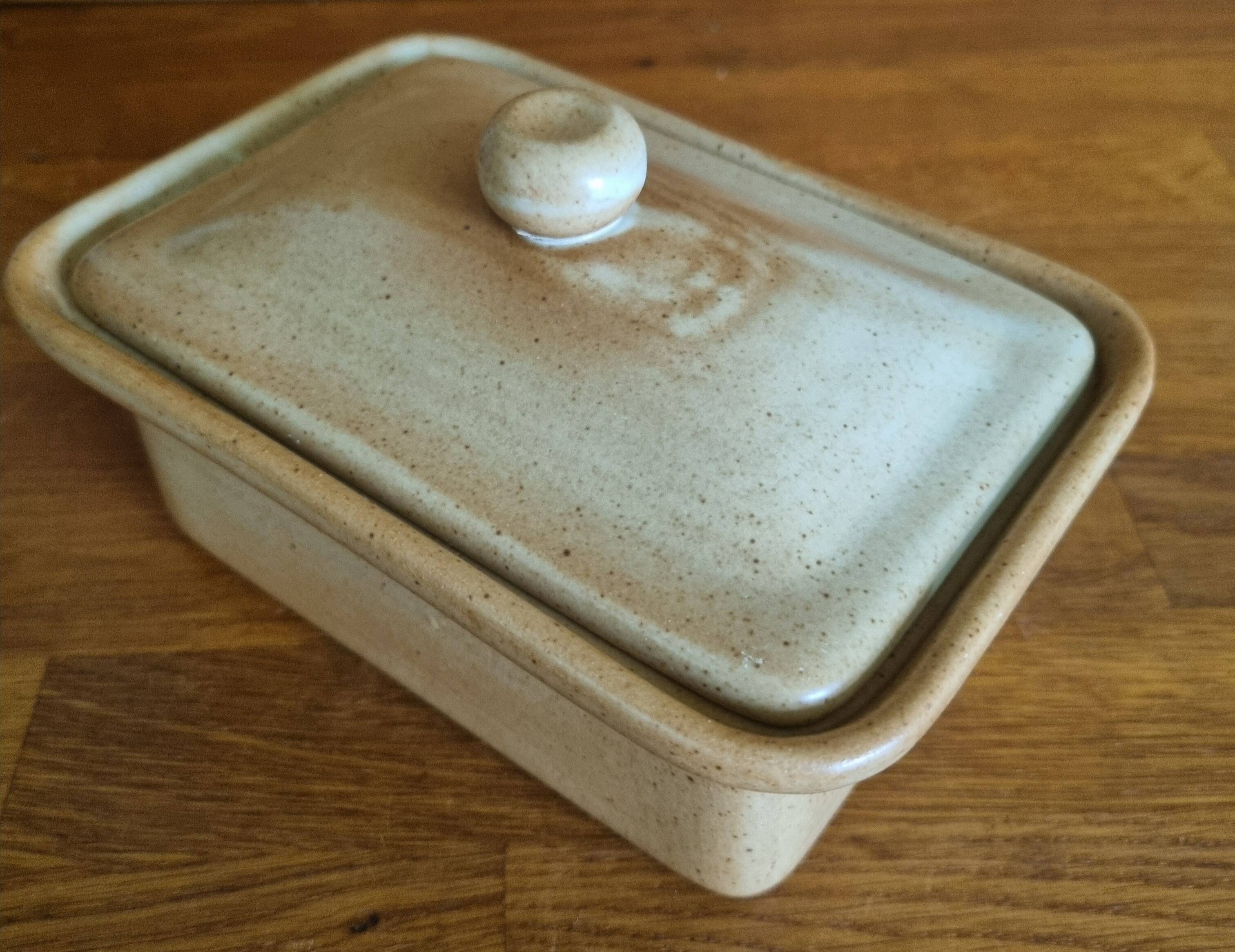 Vintage stoneware butter dish Village CNP with lid