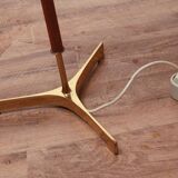 1950s floor lamp in brass and teak/shade with floral motif