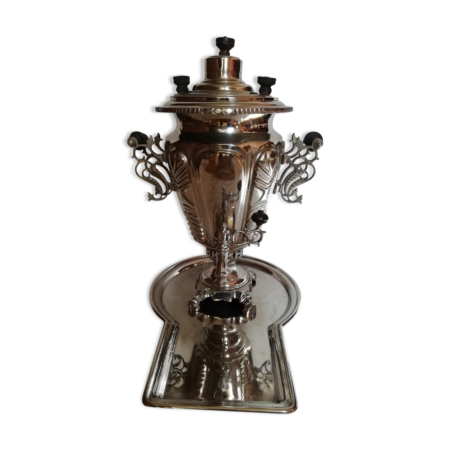 Russian Samovar silver metal and tray