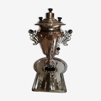 Russian Samovar silver metal and tray