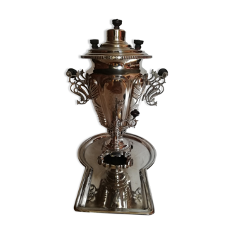 Russian Samovar silver metal and tray