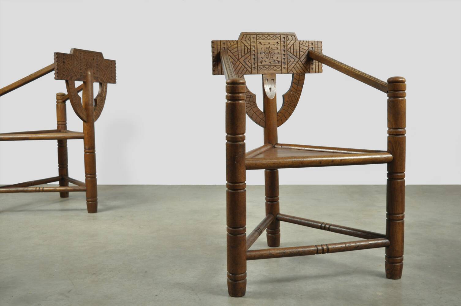 Pair of vintage antique Scandinavian oak Monk chairs, Sweden 1950s