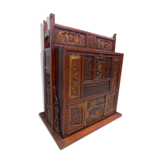 Chinese cabinet fully sculpted and calligraphed