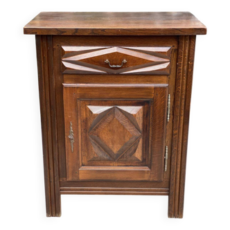 Art Deco chest of drawers in solid wood, dark satin oak finish, 1 door
