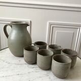 Service pichet et ses 6 tasses assorties en grès vintage
