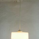 Vintage opaline glass pendant light with geometric design, 1960s Lunel style