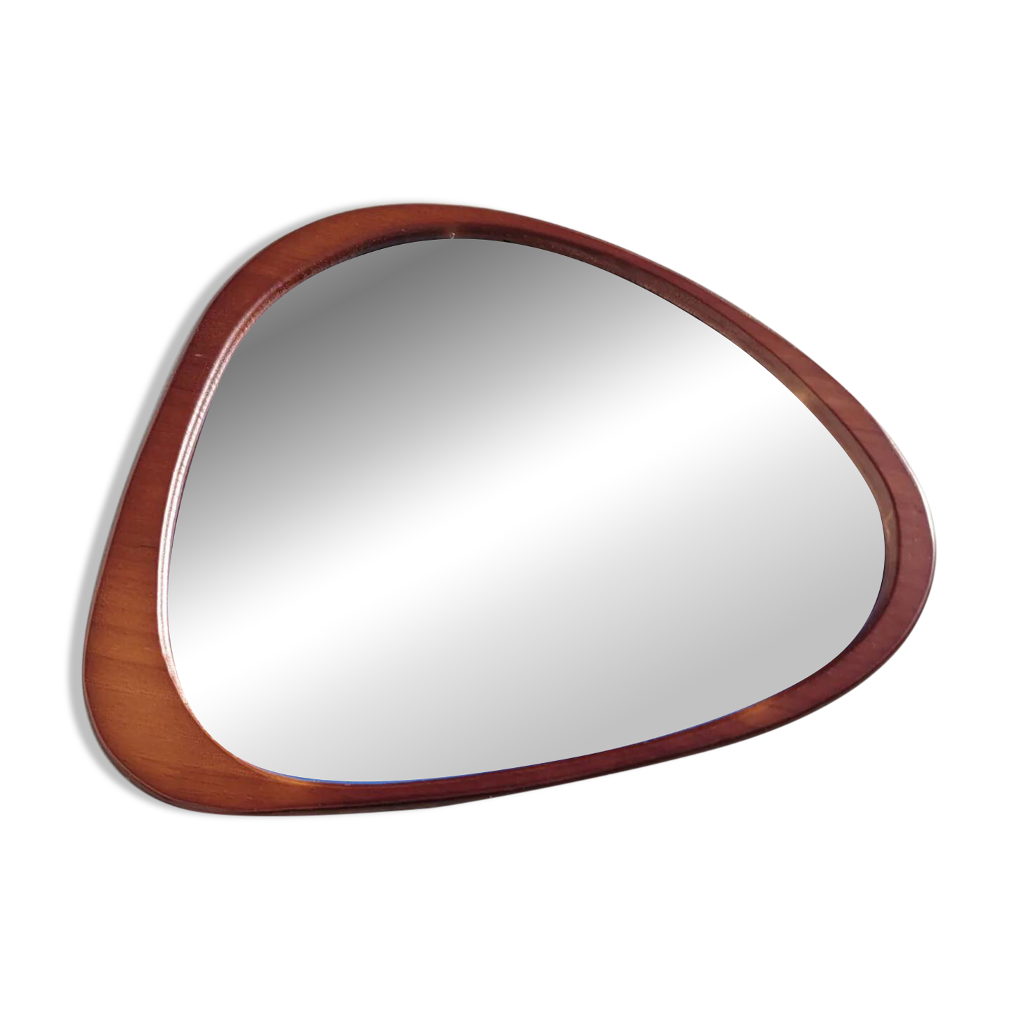 Contemporary oval mirror in teak finish