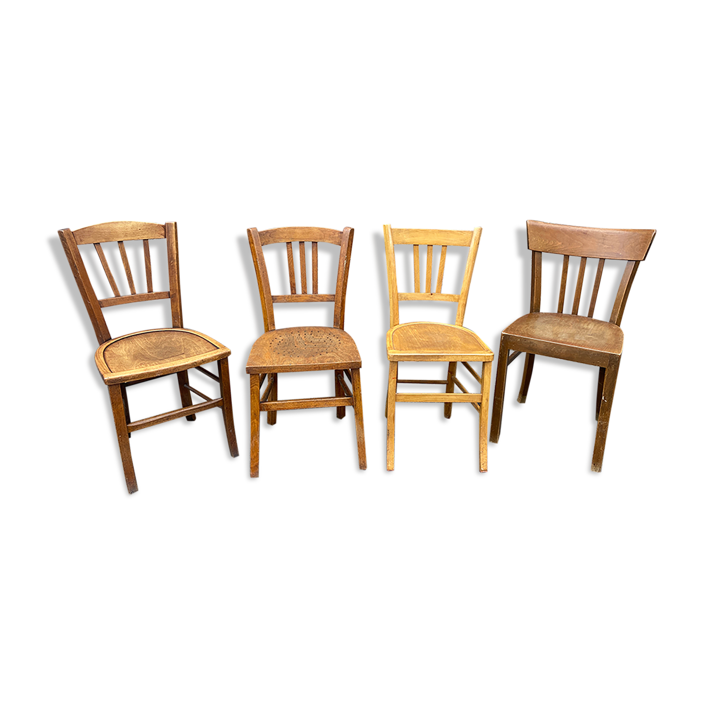 Lot 4 Bistro chairs mismatched wood curved Brasserie