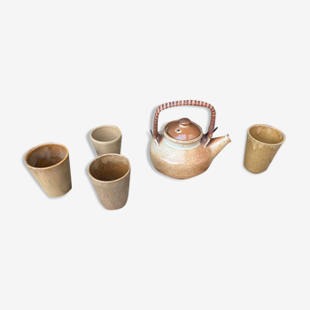 Théière et ses tasses en grès Digoin