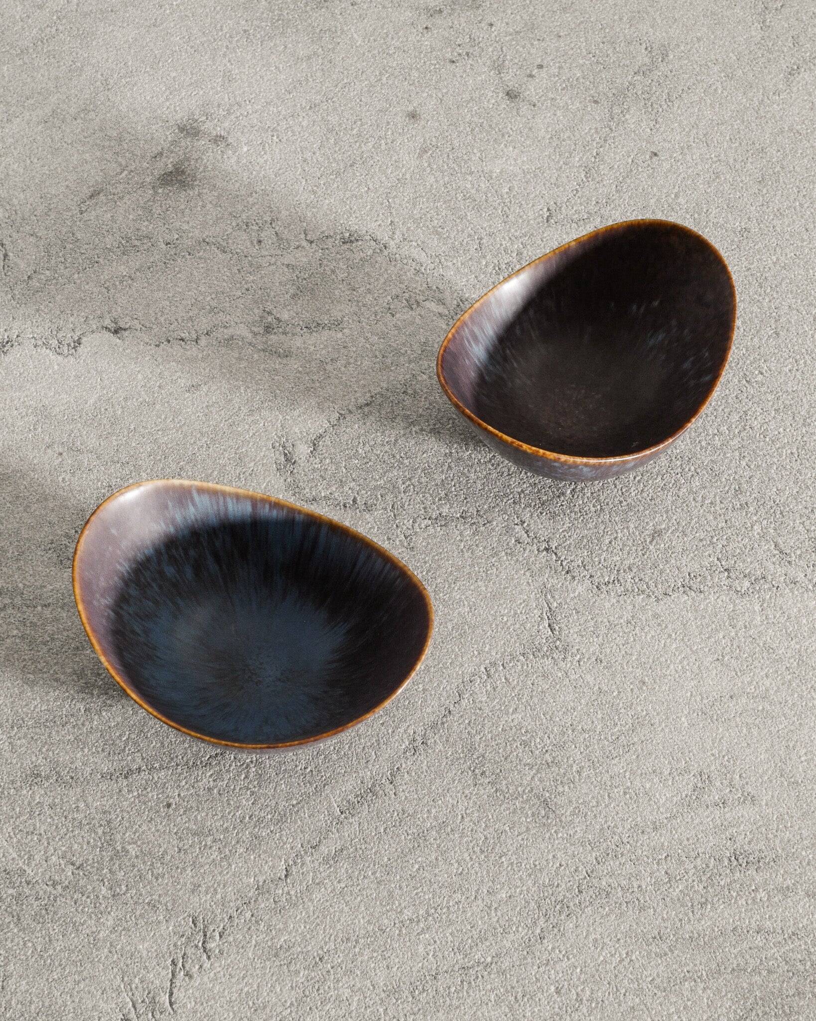 Pair of Swedish Ceramic Blue Berown Bowls by Gunnar Nylund, 1950s