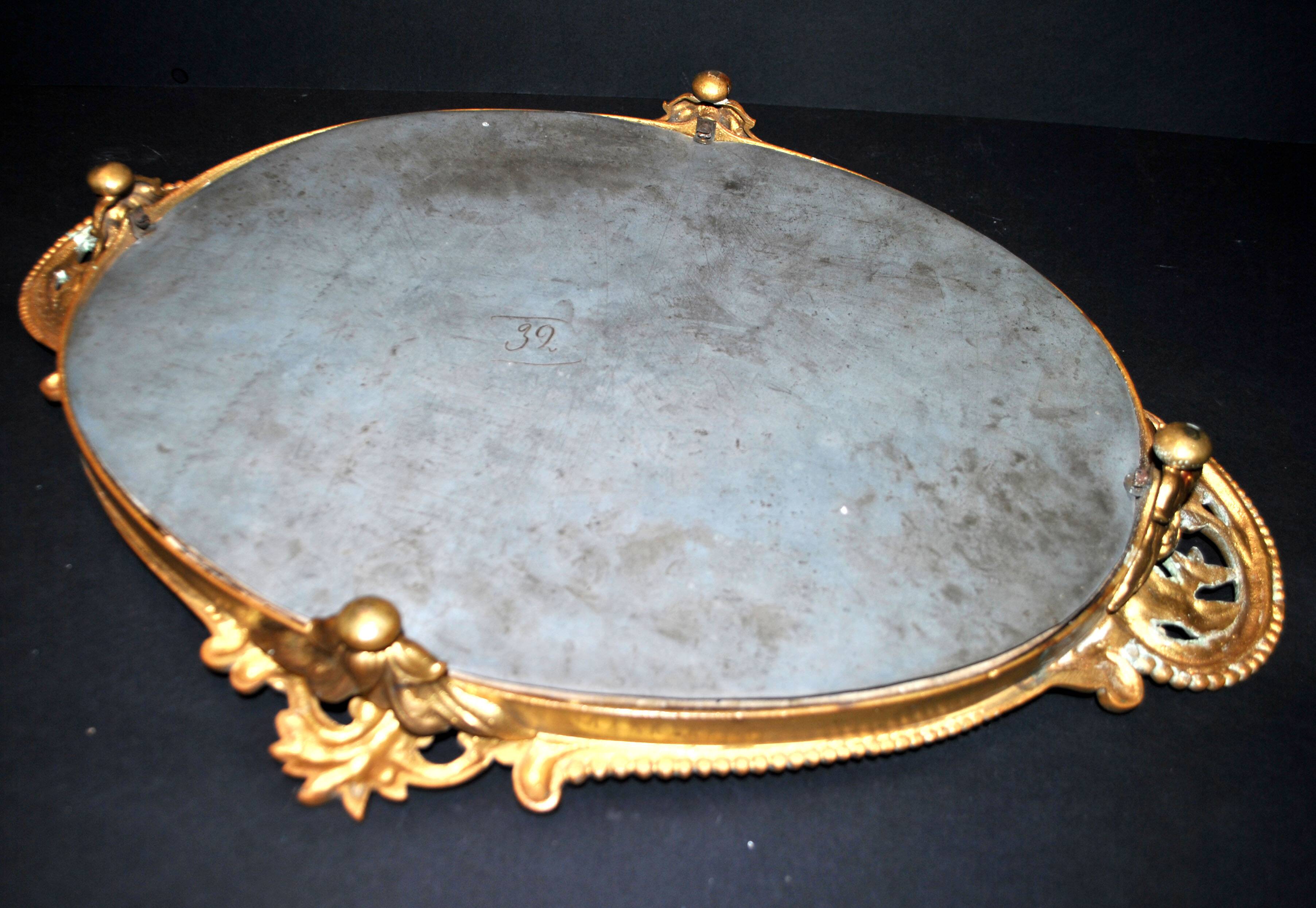 Antique mirror tray Centerpiece mainly in bronze and mercury glass