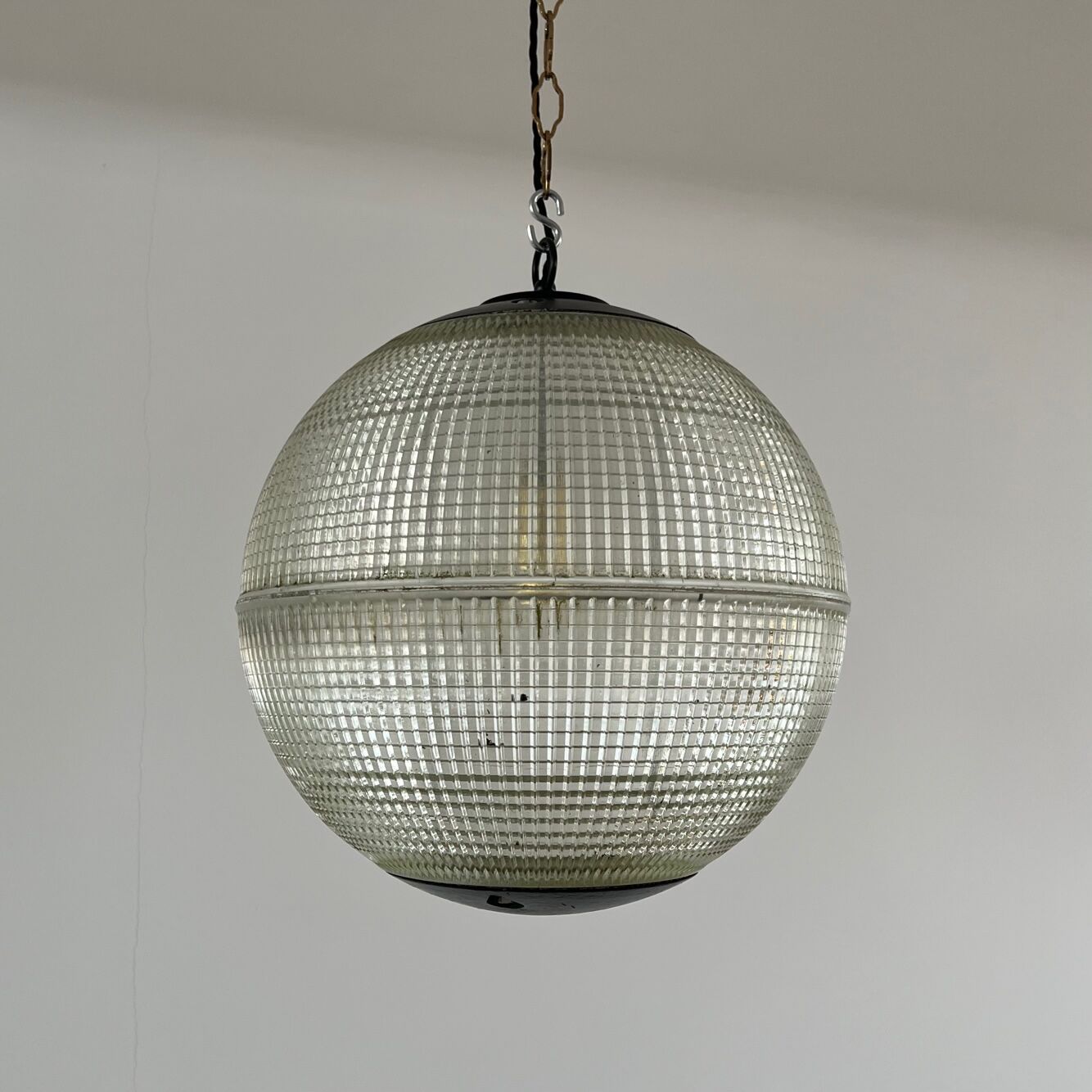Parisian glass holophane hanging lamp