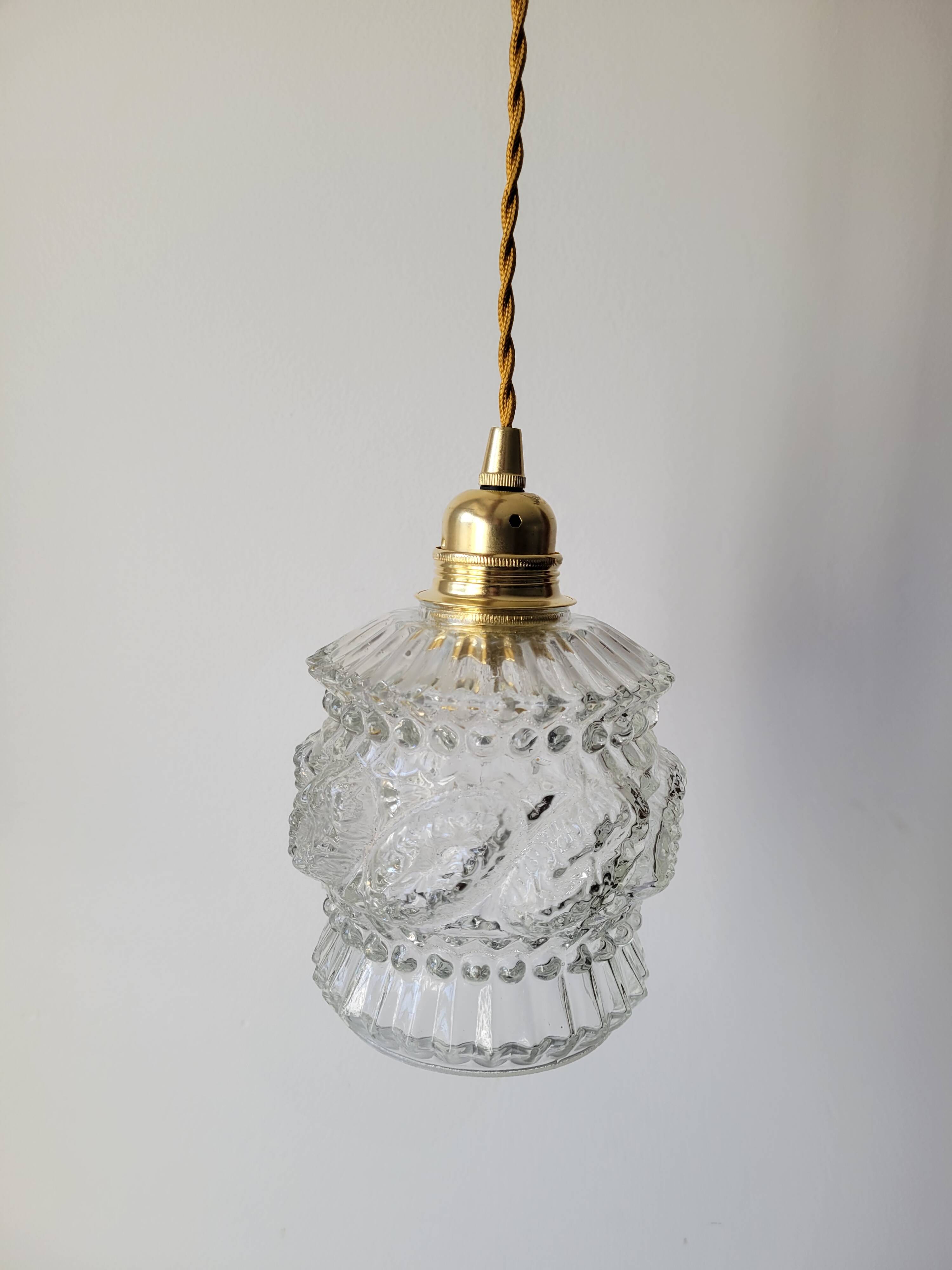 Vintage molded glass pendant light