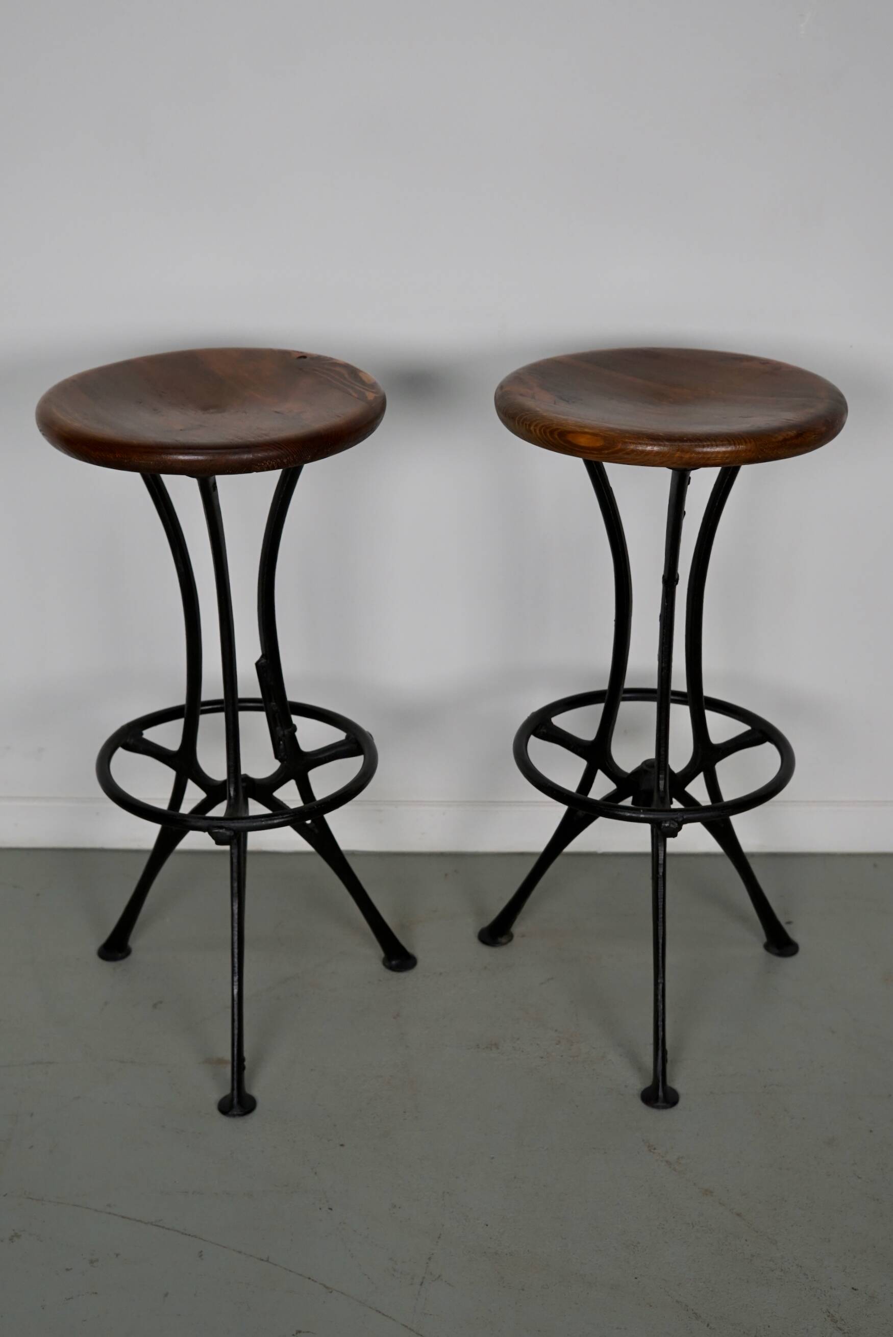 Pair of Italian Industrial Workshop Stools / Bar Stools