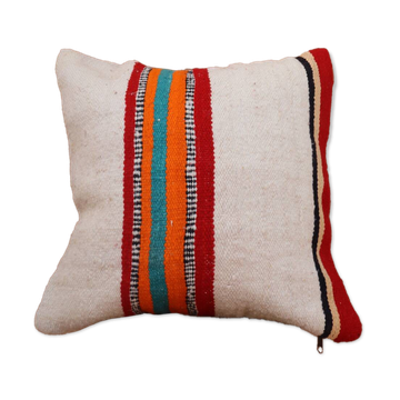 Coussin en laine rayé coloré