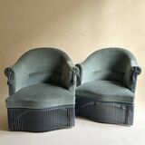 Blue velvet frog armchairs