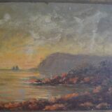Tableau ancien bord de mer peinture marine HSP signé A. Raynal