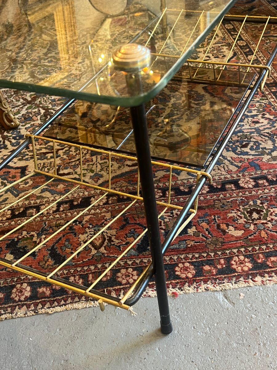 Black Steel Coffee Table with Magazine Rack attributed to Pierre Guariche for Airborne, 1950s