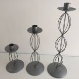 Trio of Candleholders Contemporary Candlesticks Design Metal Old Silver