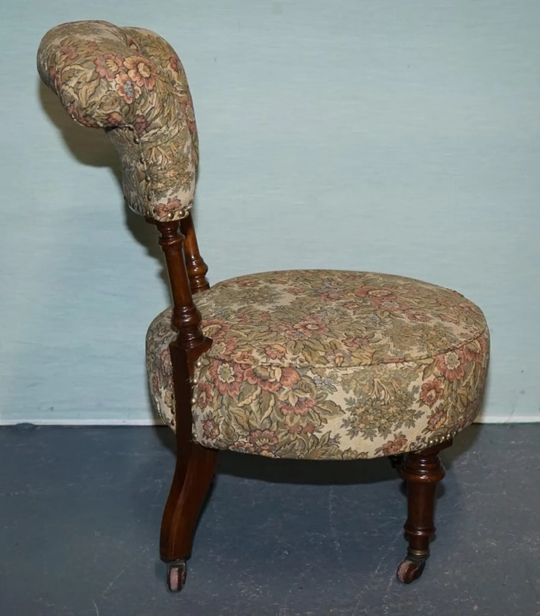 Antique Victorian Nursing Chair in Tapestry with Floral Decoration