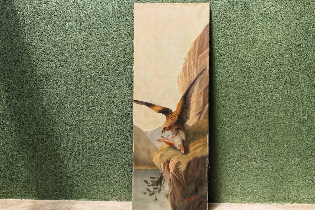 Oil on canvas, eagle and its prey, 19th century