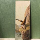 Huile sur toile, aigle et sa proie, 19ème siècle