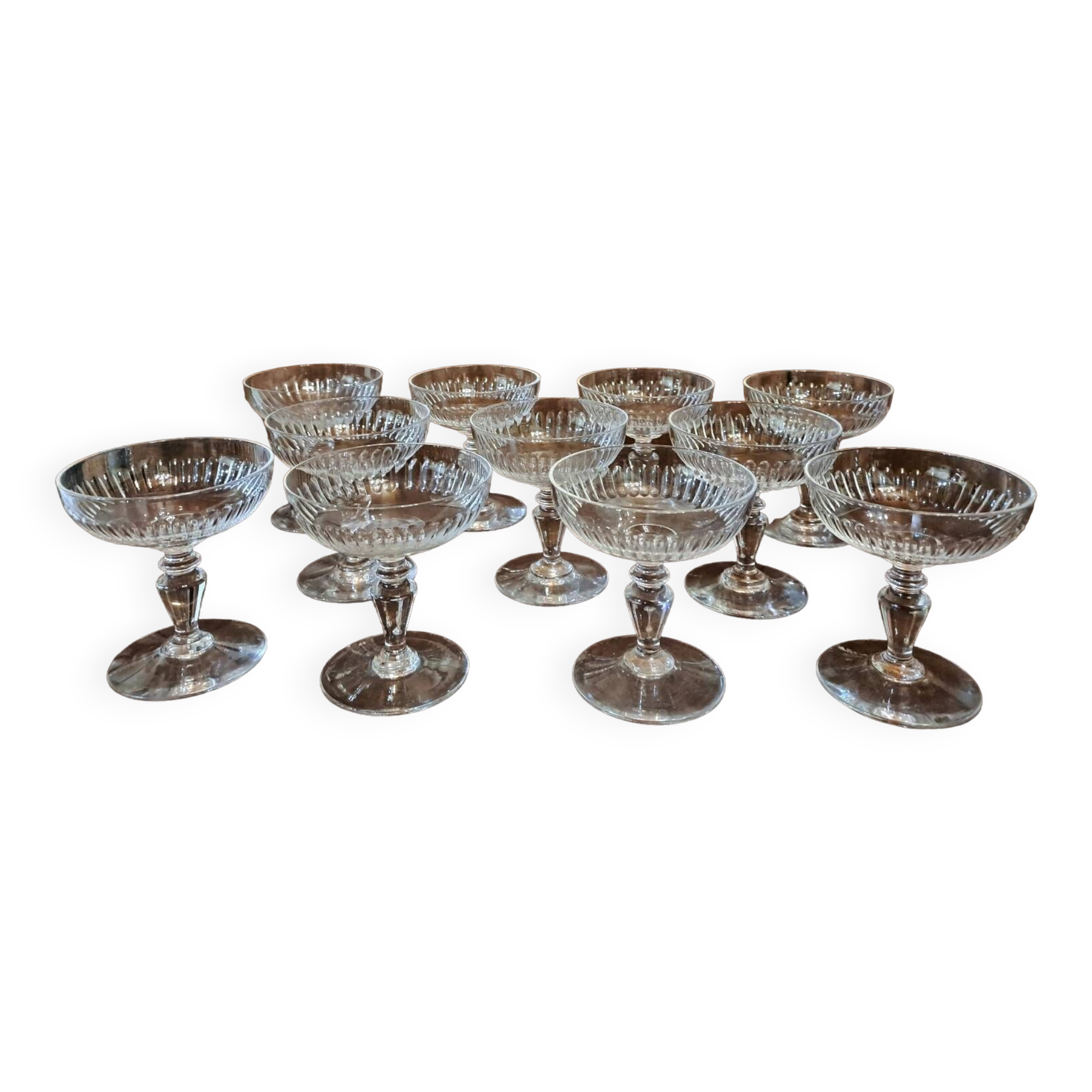 11 old crystal Champagne glasses